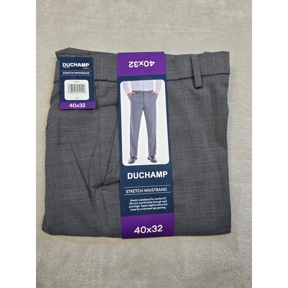 Duchamp Dress Pants Mens 40x32 Gray Slim Fit Stretch Waistband New